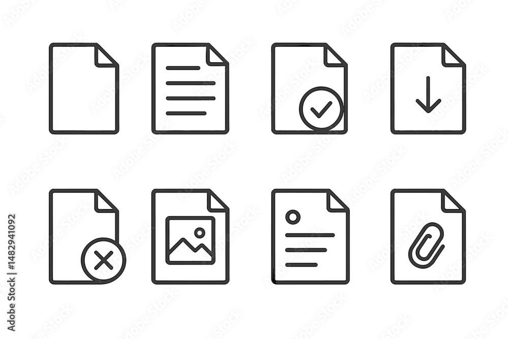 Poster various document icons displayed in a grid format on a simple background illustrating digital file m