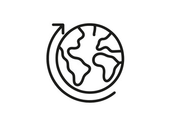 Circle representing movement around the Earth with arrows indicating direction and connectivity in a minimalist design