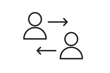 Two figures exchanging ideas or information in a simple graphic representation of communication and connection