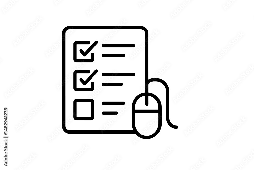 Poster checklist and computer mouse on a digital workspace highlighting productivity and organization