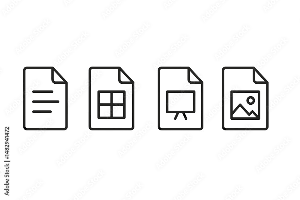 Poster different types of documents represented with simple outlines on a minimalist background showcasing 