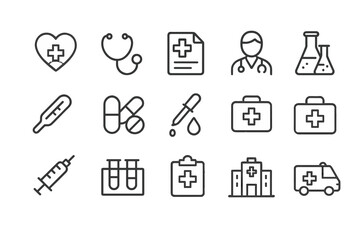 Medical symbols and tools representing healthcare concepts and practices in a clean, modern design for educational purposes