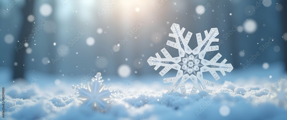 Poster photo realistic as unique snowflake among flakes concept as a single unique snowflake stands out amo
