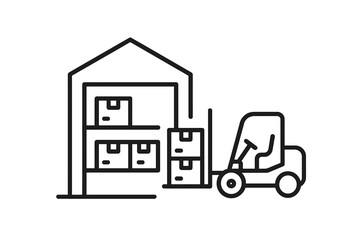 Forklift moves boxed goods in warehouse during daytime operations for efficient inventory management