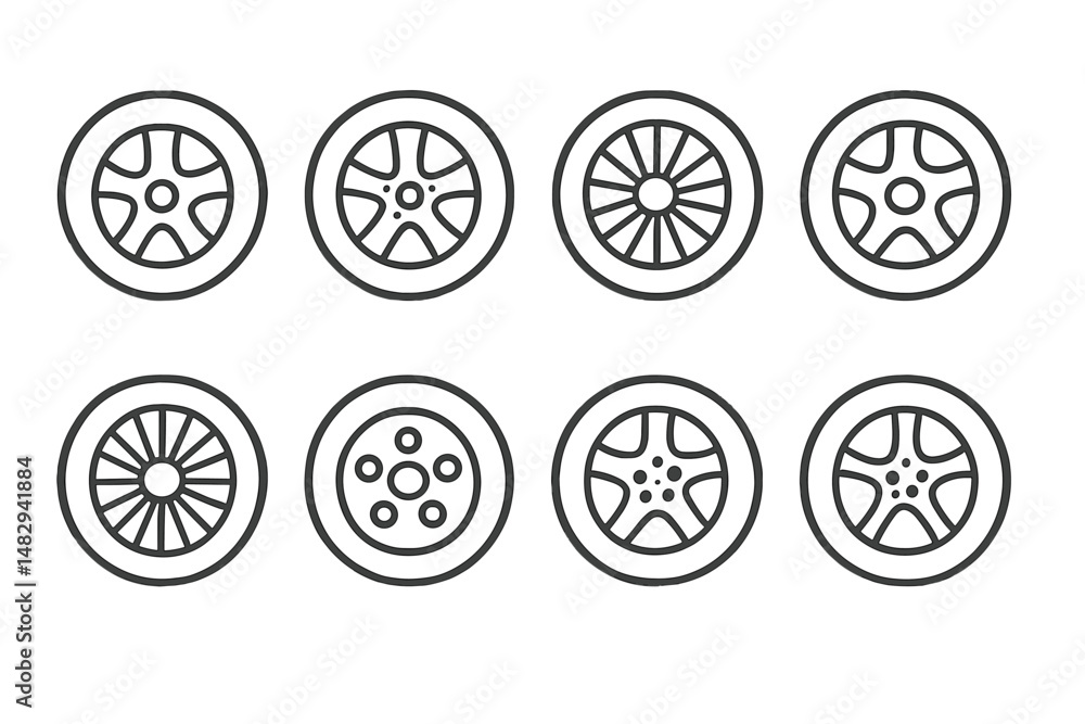 Poster stylish car wheel designs arranged in a grid showcasing various patterns and styles