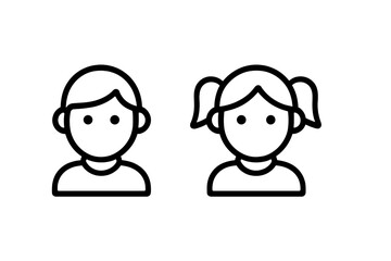 Simple outline illustrations of a boy and girl facing forward with basic facial features