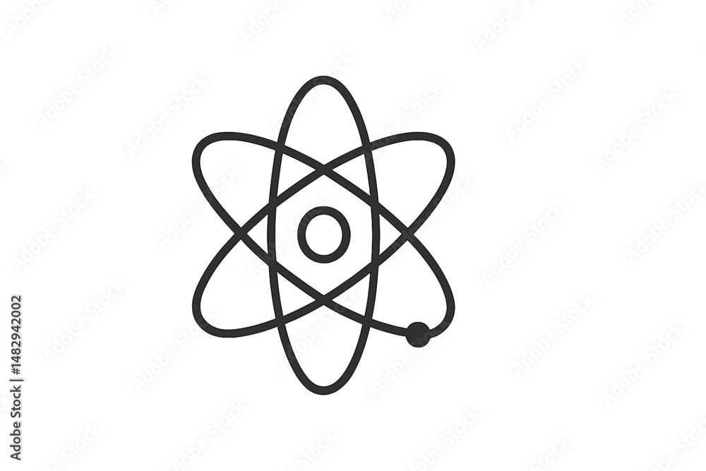 Poster symbol representing atomic structure showcasing electrons revolving around a nucleus against a simpl