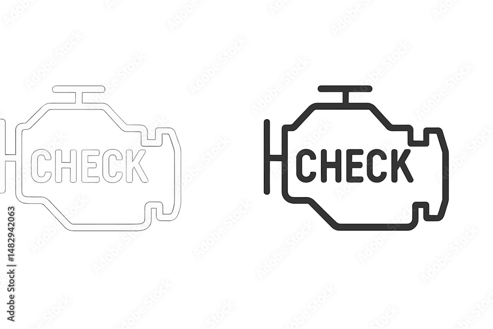 Poster engine check warning symbol displayed in contrasting colors to indicate vehicle maintenance alert
