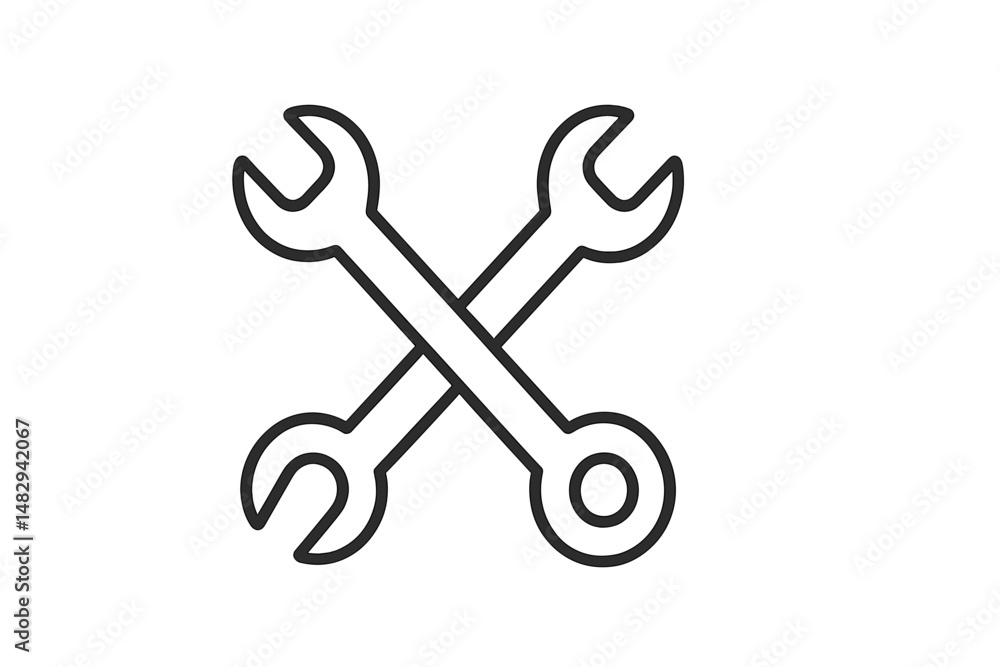 Poster crossed wrenches symbolizing tools and mechanical work in a simple black and white design