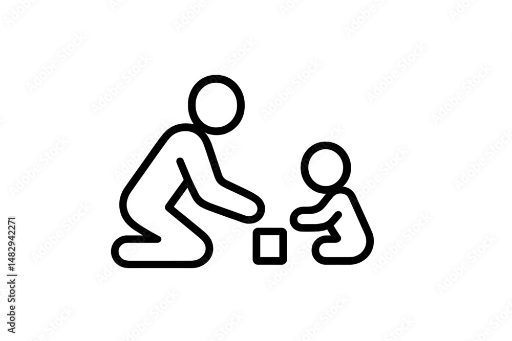 Poster parent engages in interactive play with toddler on the floor using building blocks in a cheerful env