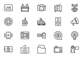 Mass media line icons set isolated on white background. media business concept. Media outline icons set. Vector illustration.