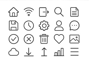 Various icons representing digital functions and tools displayed in a minimalistic design suitable for web and app use
