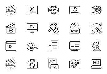 Mass media line icons set isolated on white background. media business concept. Media outline icons set. Vector illustration.