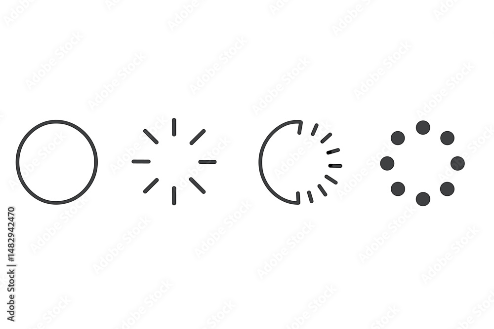 Poster Various loading indicators displayed in a minimalist style illustrating different stages of progress in digital applications