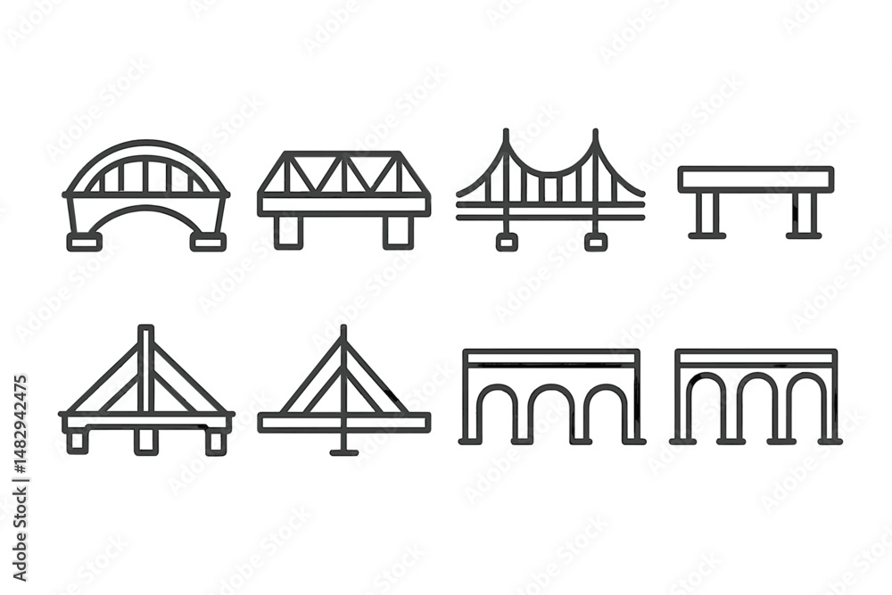 Poster various bridge designs featuring distinct architectural styles and structural elements depicted in a