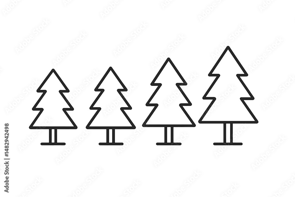 Aufkleber collection of minimalistic pine tree illustrations in varying sizes on a simple white background
