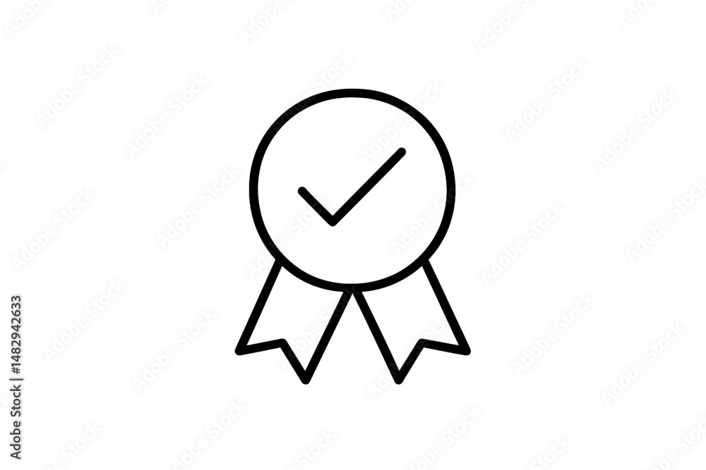 Poster symbol of quality assurance displayed with a check mark in a circular badge format on a plain backgr