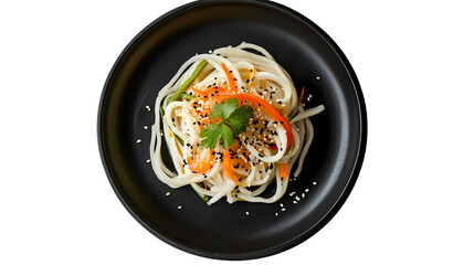 Delicious Udon Noodles with Vegetables isolated on transparent background
