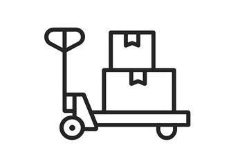 Pallet jack with boxes stacked, ready for transport in a warehouse during daylight hours