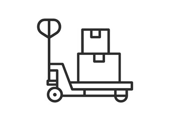 Pallet jack with stacked boxes in a warehouse setting during daylight hours