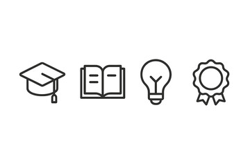 Symbols representing education, knowledge, innovation, and achievement in a modern context