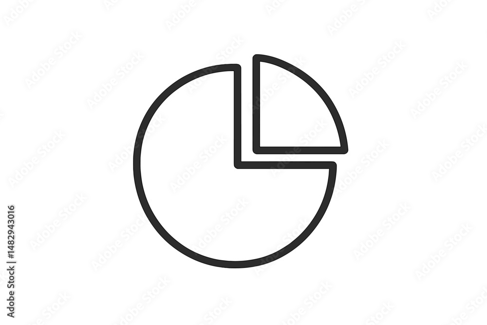 Poster simple line art representation of a pie chart illustrating data distribution in a clear and minimali