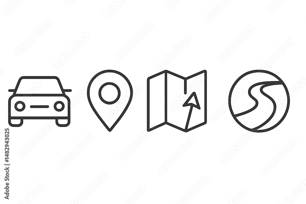 Poster car navigation symbols for travel guidance in a minimalist design format