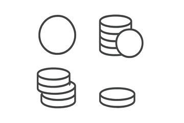 Simple line drawings of circular shapes representing coins and stacks of currency in minimalistic design