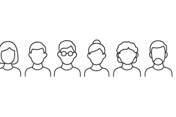 Illustration of diverse people with different hairstyles and features in a linear arrangement showcasing uniqueness and variety