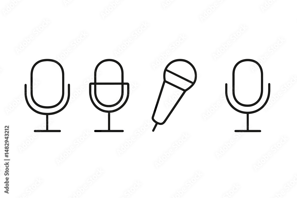 Aufkleber different microphone designs shown in a minimalist style on a white background, highlighting their u