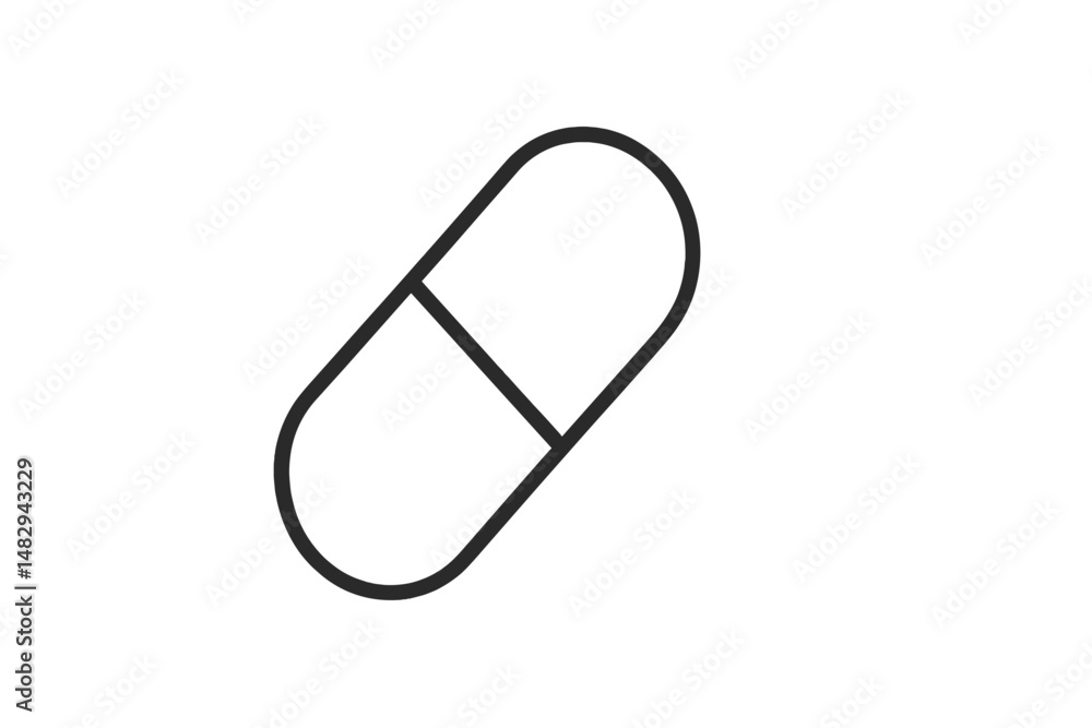 Poster simple depiction of a capsule emphasizing its essential shape and design in minimalist style