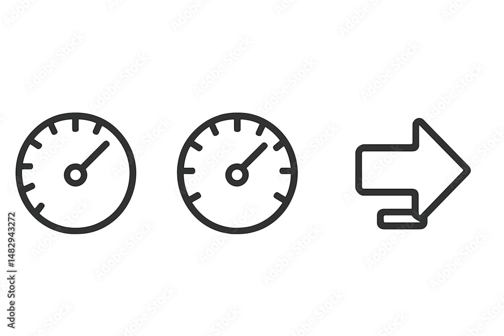 Poster gauges indicate performance levels and direction with an arrow pointing towards progress
