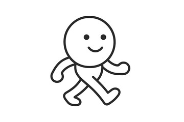 Character happily walking along a path on a sunny day in a simplistic, animated style