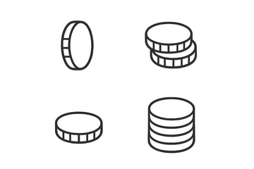 Illustrations of various coin shapes and stacks for educational purposes on currency and finance