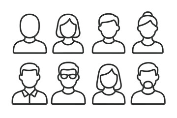 Diverse group of faceless line drawings representing different individuals in various hairstyles and appearances
