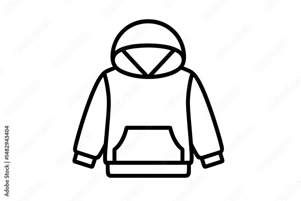 Poster hoodie design featuring a simple outline with a front pocket and a hood in a minimalistic style