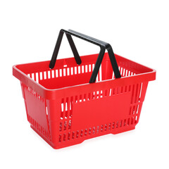 One red shopping basket isolated on white