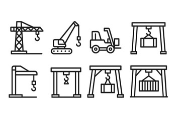 Various construction equipment and machinery illustrations arranged in a grid format for industrial use