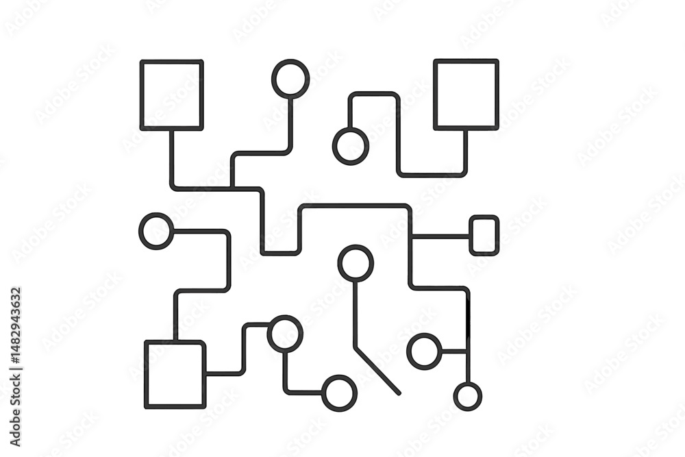 Poster abstract network diagram with connected lines and shapes illustrating complex relationships