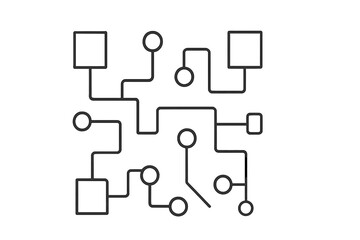 Abstract network diagram with connected lines and shapes illustrating complex relationships