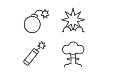 Various explosive devices and their effects depicted in simple black line drawings on a white background