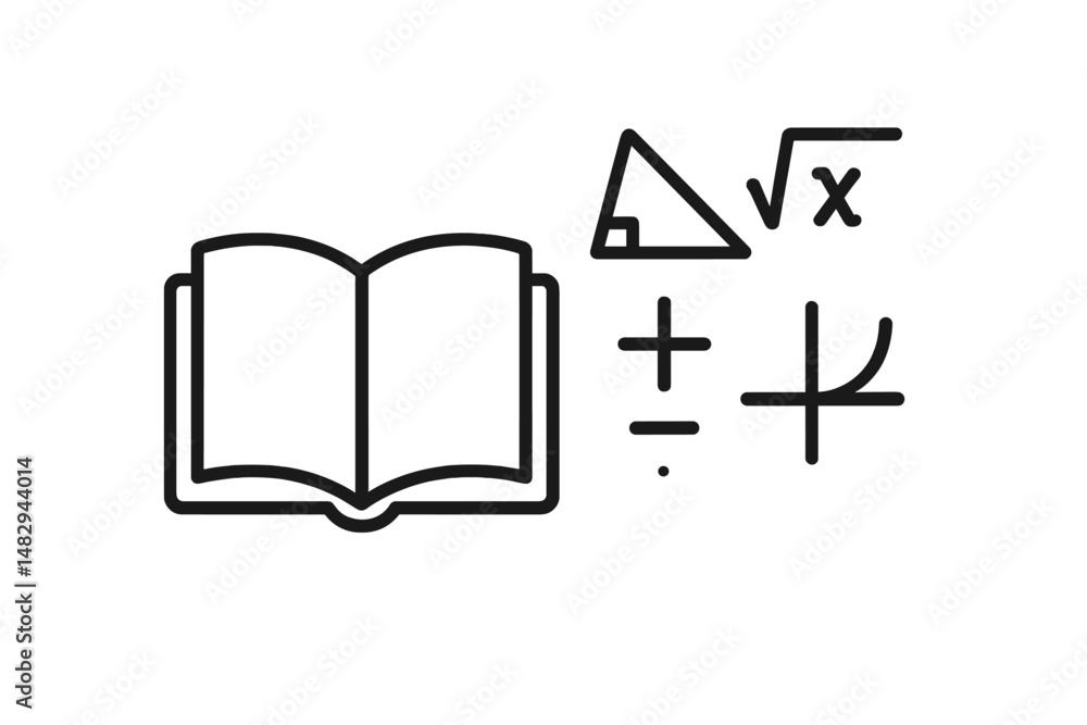 Poster creative representation of mathematical concepts integrated into an open book at a study desk
