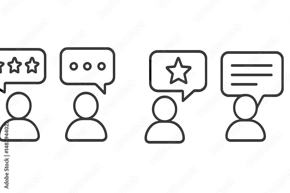 Aufkleber user feedback icons for online review systems showcasing ratings and comments in a minimalistic desi