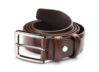 One brown leather belt isolated on white