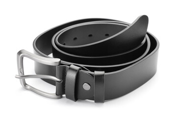 One black leather belt isolated on white