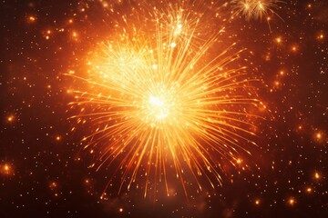 Vibrant fireworks explosion with golden stars and bright sparks radiating outward, creating a dazzling light show in the night sky