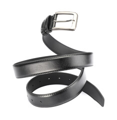 One black leather belt isolated on white