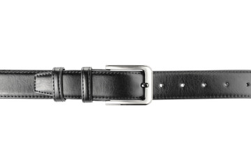 One black leather belt isolated on white