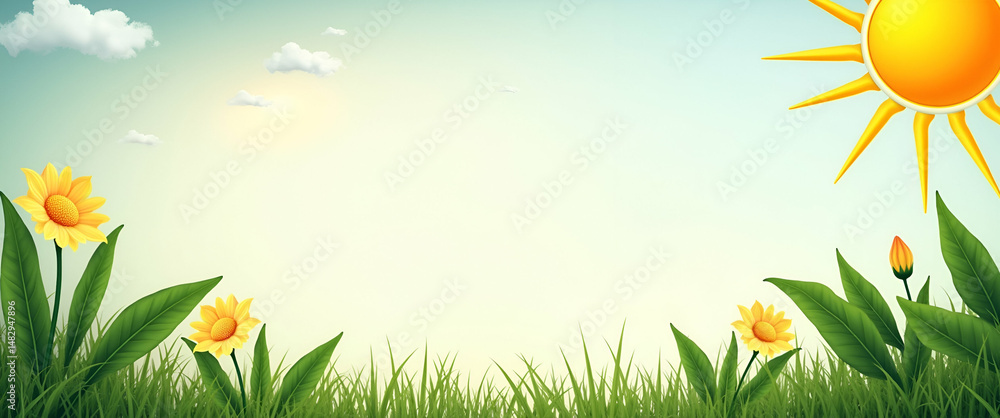 Poster solar sun and greenery border frame with copy space for world environment day - renewable energy con