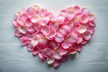 Obraz premium Delicate Rose Petals Heart Shape, Romantic Floral Background, Love Concept Stock Photo